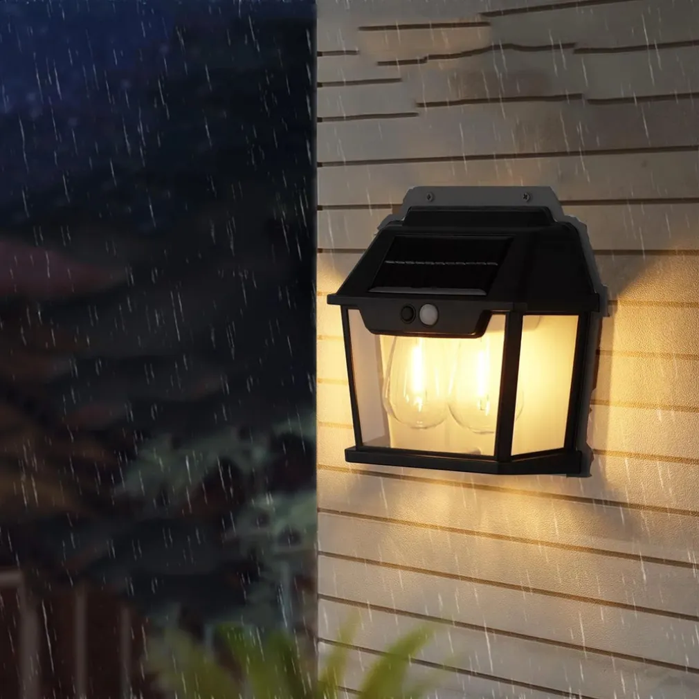 LAMPADA DA PARETE A LUCE CALDA PANNELLO SOLARE A DOPPIO LED CON SENSORE IP65 SENZA FILI