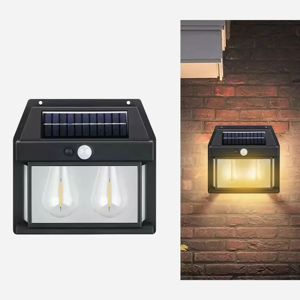 LAMPADA DA PARETE A LUCE CALDA PANNELLO SOLARE A DOPPIO LED CON SENSORE IP65 SENZA FILI