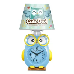 LAMPADA DA SCRIVANIA CON OROLOGIO INTEGRATO A FORMA DI GUFO STANZA BAMBINI 13X26CM