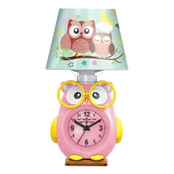 LAMPADA DA SCRIVANIA CON OROLOGIO INTEGRATO A FORMA DI GUFO STANZA BAMBINI 13X26CM