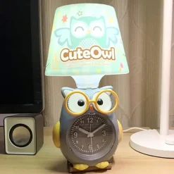 LAMPADA DA SCRIVANIA CON OROLOGIO INTEGRATO A FORMA DI GUFO STANZA BAMBINI 13X26CM