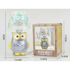 LAMPADA DA SCRIVANIA CON OROLOGIO INTEGRATO A FORMA DI GUFO STANZA BAMBINI 13X26CM