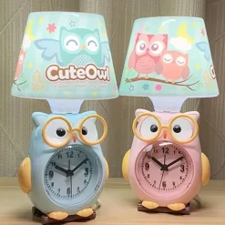 LAMPADA DA SCRIVANIA CON OROLOGIO INTEGRATO A FORMA DI GUFO STANZA BAMBINI 13X26CM