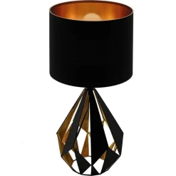 LAMPADA DA TAVOLO COMODINO VINTAGE CON PARALUME ROTONDO IN NERO RAME 250X510 MM