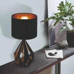 LAMPADA DA TAVOLO COMODINO VINTAGE CON PARALUME ROTONDO IN NERO RAME 250X510 MM