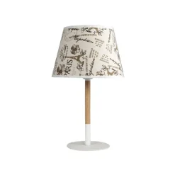 LAMPADA DA TAVOLO CON PARALUME BIANCO IN TESSUTO BASE LEGNO LAMPADA E27 XC-7007