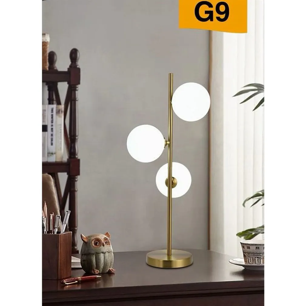 LAMPADA DA TAVOLO G9 MINIMALISTA BRONZO CON 3 SFERE PIANTANA TERRA CON STELO D33