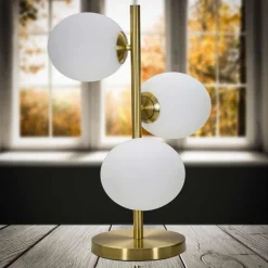 LAMPADA DA TAVOLO G9 MINIMALISTA BRONZO CON 3 SFERE PIANTANA TERRA CON STELO D33