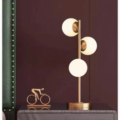 LAMPADA DA TAVOLO G9 MINIMALISTA BRONZO CON 3 SFERE PIANTANA TERRA CON STELO D33