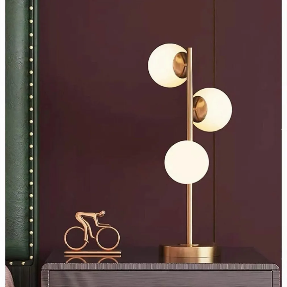 LAMPADA DA TAVOLO G9 MINIMALISTA BRONZO CON 3 SFERE PIANTANA TERRA CON STELO D33