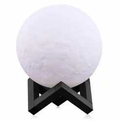 LAMPADA DA TAVOLO LUNA 18CM LUCE LED 3 COLORI MOON LAMP A BATTERIA CON SUPPORTO
