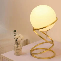 LAMPADA DA TAVOLO MINIMALISTA LUME IN METALLO BRONZO CON SFERA IN VETRO G9 D31