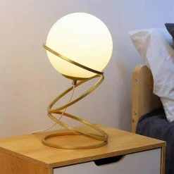 LAMPADA DA TAVOLO MINIMALISTA LUME IN METALLO BRONZO CON SFERA IN VETRO G9 D31