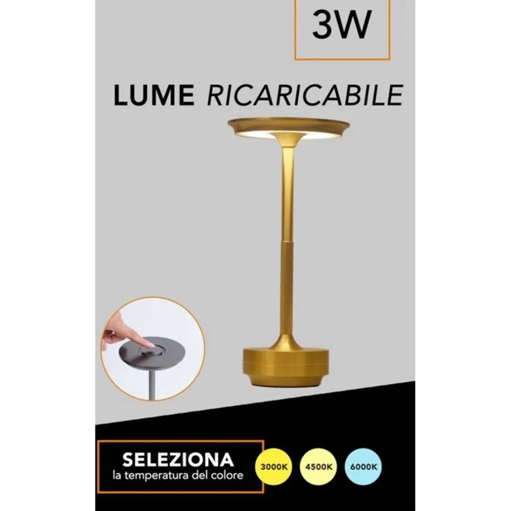 LAMPADA DA TAVOLO MODERNA 3W LUME RICARICABILE TOUCH DIMMERABILE TECNOLOGIA CCT D38-3C