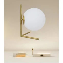 LAMPADA DA TAVOLO SCRIVANIA RAMO CON SFERA IN VETRO LUCE ATTACCO E27 ORO 33870
