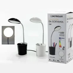 LAMPADA DA TAVOLO SCRIVANIA CON PORTAPENNE 3 WATT 15LED 16V A LUCE CALDA IN 2 COLORI