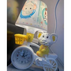 LAMPADA DA TAVOLO SCRIVANIA A LED CON OROLOGIO PER CAMERETTA ELEFANTE SU BICI