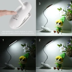 LAMPADA DA TAVOLO SCRIVANIA A LED LUCE RICARICABILE TOUCH SNODABILE CON PINZA