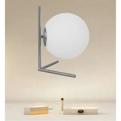 LAMPADA DA TAVOLO SCRIVANIA RAMO CON SFERA IN VETRO LUCE ATTACCO E27 ARGENTO 33887