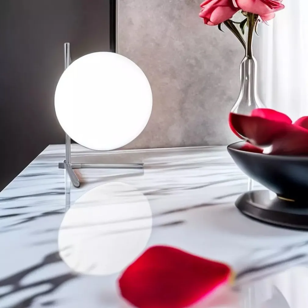 LAMPADA DA TAVOLO SCRIVANIA RAMO CON SFERA IN VETRO LUCE ATTACCO E27 ARGENTO 33887