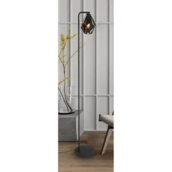 LAMPADA DA TERRA CON PIANTANA PARALUME NERO RAME ANTICO VINTAGE 220X170X1510 MM