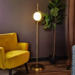 LAMPADA DA TERRA ORO CON SFERA IN VETRO BIANCO PIANTANA E27 DESIGN MODERNO 33894