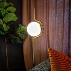 LAMPADA DA TERRA ORO CON SFERA IN VETRO BIANCO PIANTANA E27 DESIGN MODERNO 33894