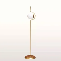 LAMPADA DA TERRA ORO CON SFERA IN VETRO BIANCO PIANTANA E27 DESIGN MODERNO 33894