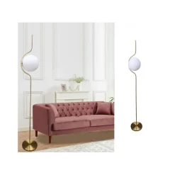 LAMPADA DA TERRA ORO CON SFERA IN VETRO BIANCO PIANTANA E27 DESIGN MODERNO 33894