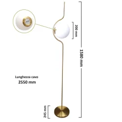 LAMPADA DA TERRA ORO CON SFERA IN VETRO BIANCO PIANTANA E27 DESIGN MODERNO 33894