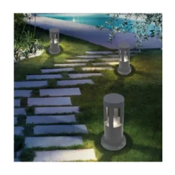 LAMPADA DA TERRA SEGNAPASSO GRIGIO DA GIARDINO IP65 IN ALLUMINIO VETRO 12W ES59