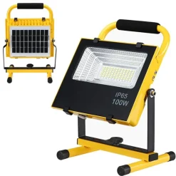 LAMPADA FARO LAVORO PORTATILE CON PANNELLO SOLARE 100W 1000LM LUCE EMERGENZA SOS