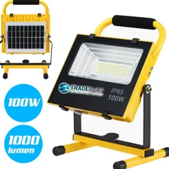 LAMPADA FARO LAVORO PORTATILE CON PANNELLO SOLARE 100W 1000LM LUCE EMERGENZA SOS