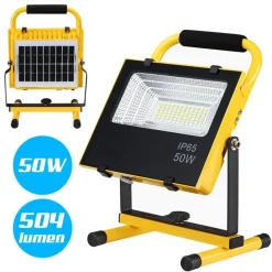 LAMPADA FARO LAVORO PORTATILE CON PANNELLO SOLARE 50W 504LM LUCE EMERGENZA SOS