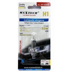 LAMPADA LAMPADINA ALOGENA H1 PER AUTO MOTO 12V 55 WATT LUCE BIANCO CALDO H1-GX02