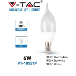 LAMPADA LAMPADINA LED V-TAC 6W 6 WATT LUCE FREDDO FIAMMA OPACA CANDELA E14