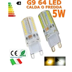 Lampada led G9 220V 5W 64 Led luce Calda Fredda OLTRE 500 LUMEN alta luminosità