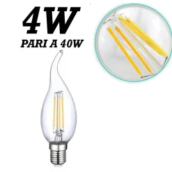 LAMPADA LED LAMPADINA 4W E14 BIANCO FREDDO FIAMMA COLPO DI VENTO FILAMENTO