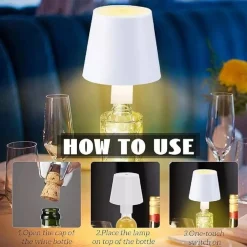 LAMPADA LED PER BOTTIGLIA TAPPO TAVOLO TOUCH DIMMERABILE 3 TONALITÀ RICARICABILE