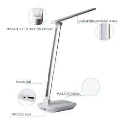LAMPADA LED RICARICABILE DA TAVOLO SCRIVANIA TOUCH BRACCIO PIEGHEVOLE DT-2682
