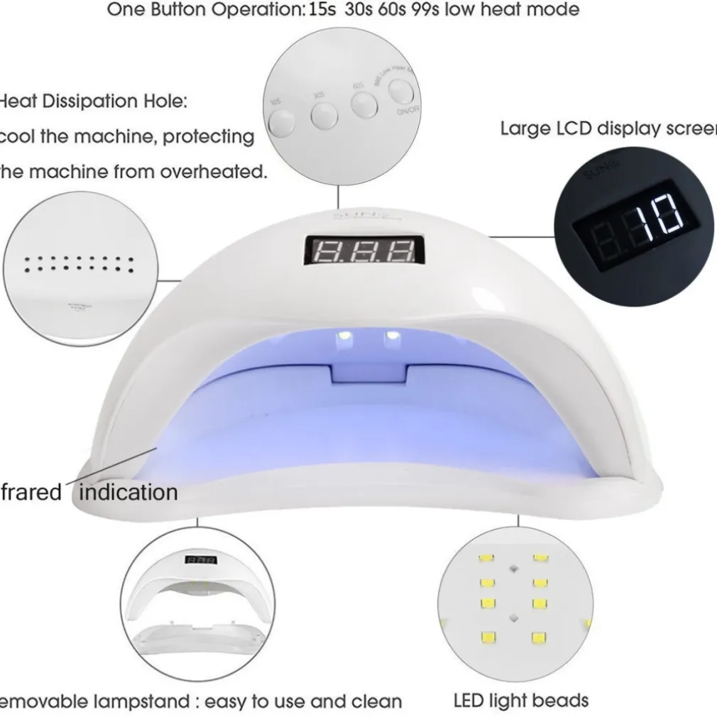 LAMPADA LED UV PER UNGHIE NAIL ART ASCIUGA GEL SMALTO 2 IN 1 48W MANICURE