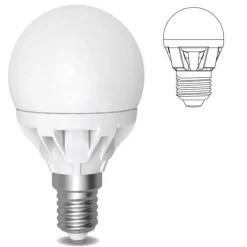 LAMPADA LED 6W WATT E14 490 LUMEN BIANCO CALDO 3000°K SFERA GLOBO OPACA
