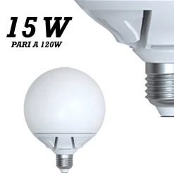 LAMPADA LED 15W WATT E27 BIANCO CALDO FREDDO SFERA OPACA GLOBO