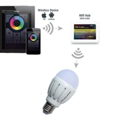 LAMPADA LED WIFI LUCE BIANCA RGB MULTICOLOR E27 TELECOMANDO RF MODULO SMARTPHONE