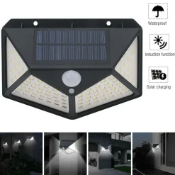LAMPADA LUCE FARETTO FARO ESTERNO ENERGIA SOLARE 100 LED SENSORE MOVIMENTO