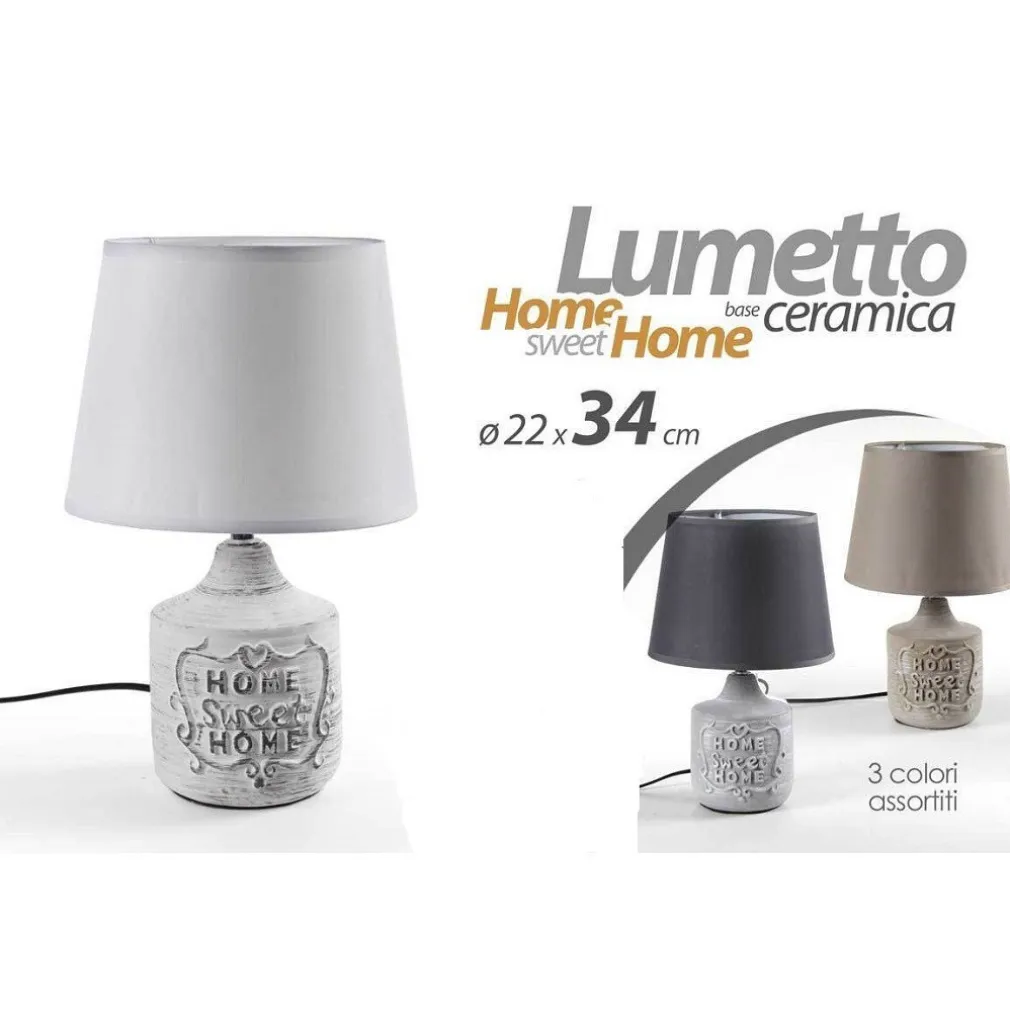 LAMPADA LUMETTO ABAT-JOUR 22X34CM DA TAVOLO BASE CERAMICA HOME SWEET 3COL 779138