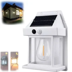LAMPADA PARETE SOLARE SENSORE MOVIMENTO LUCE TUNGSTENO LED APPLIQUE IP65 BIANCO