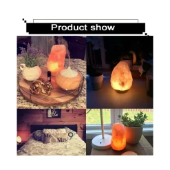 LAMPADA PIETRA DI SALE HIMALAYANO CON BASE IN CEDRO ALLEVIA STRESS PURIFICA ARIA