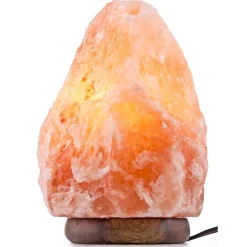 LAMPADA PIETRA DI SALE HIMALAYANO CON BASE IN CEDRO ALLEVIA STRESS PURIFICA ARIA