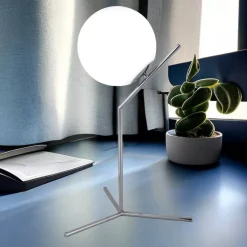 LAMPADA SCRIVANIA RAMO CON SFERA E27 ARGENTO LUCIDO LUCE TAVOLO MINIMAL LED 10236